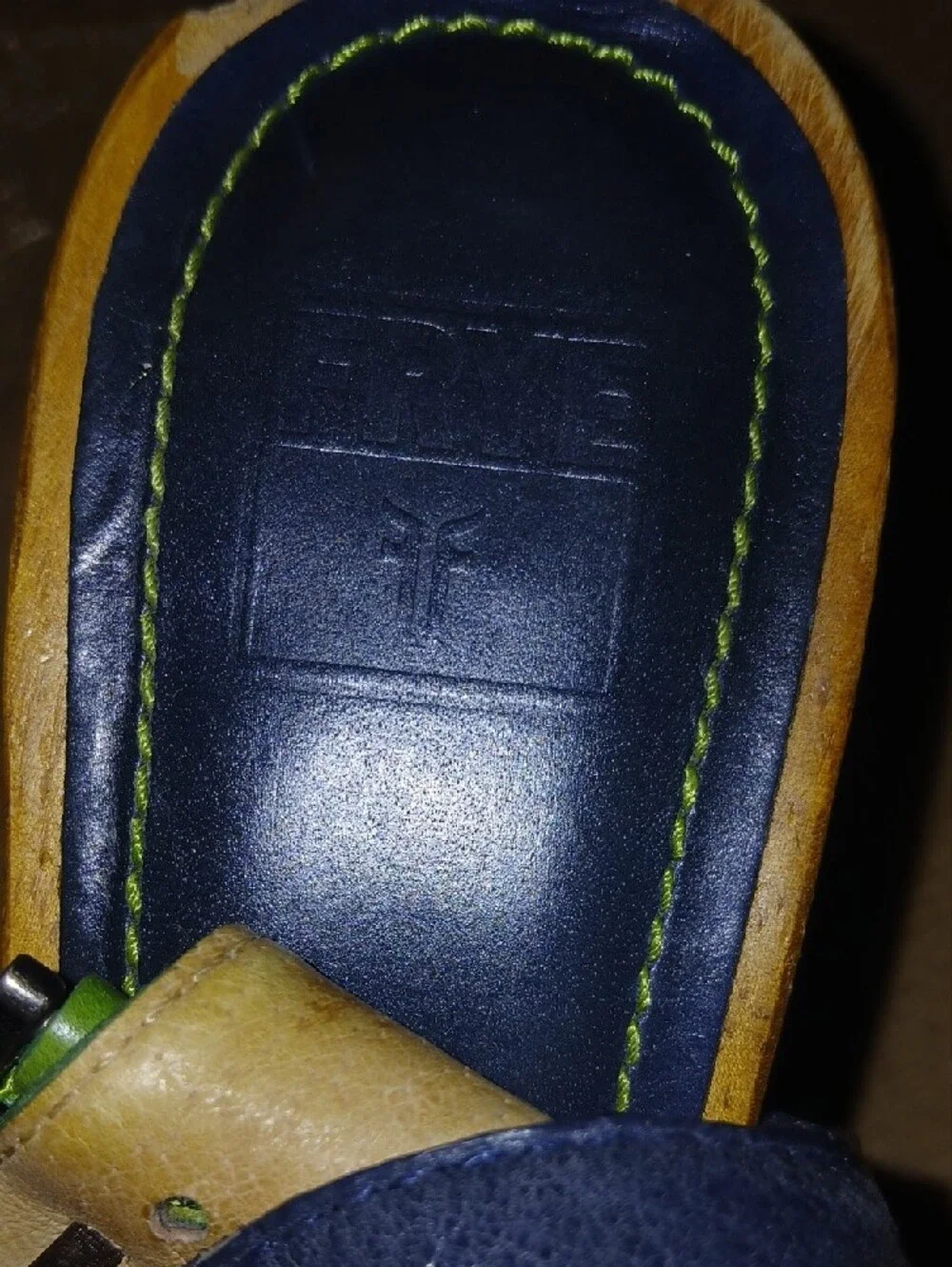 Frye Womens Dara Slingback Black And Green Leather Wooden Heels   Sz: 8.5